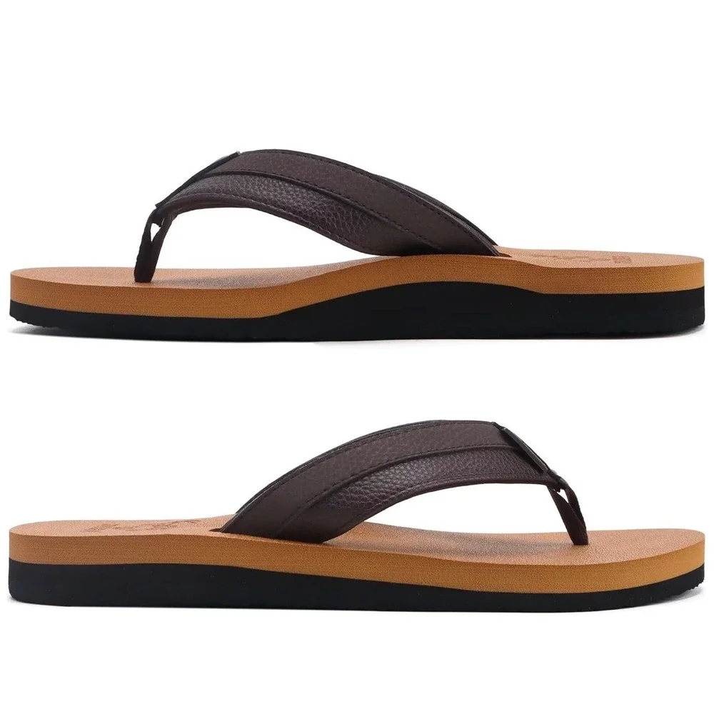 Kuailu Mens Flip Flops Brown Orthopedic Arch Support Yoga Foam Sandals NWOT